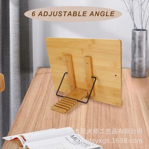 Soporte de lectura de bambú, soporte de escritorio para libros con ángulo ajustable para estudiantes, estantería multifuncional - Product Image 1