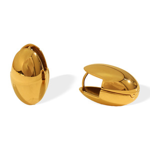 <b>Clip</b>-On Earrings Gold Oval Shape Double <b>Ring</b> Design Everyday Wear Unisex EH807 - Product Image 5