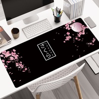 Tapis de souris de jeu personnalisé imperméable à l'eau avec motif de fleurs de cerisier, 1000x500mm, noir, grand format, bord cousu, caoutchouc naturel + tissu, en stock