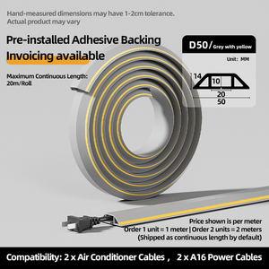 Goulotte de câblage plate auto-adhésive D50, cache-câbles en PVC avec bande d'avertissement jaune pour le rangement des câbles électriques au sol - Product Image 2