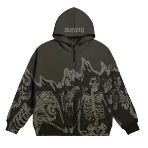 Zipper sweater skeleton sweater couple's autumn and winter New long sleeve skull top coat hooded sweater