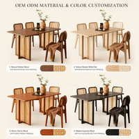 Table à manger de style japonais rétro et simple avec ensemble de table et chaises en rotin entièrement en bois couleur noyer