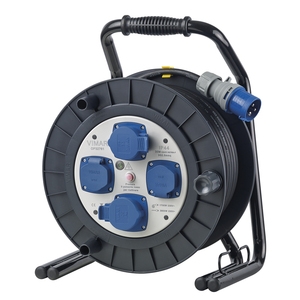Enrouleur de câble industriel Vimar 16A 4 prises 30M avec poignée et support pour usage extérieur - Product Image 1
