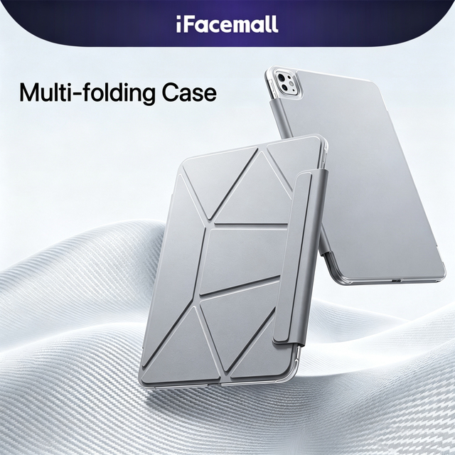 IFacemall Ultra-thin Magnetic Multi-fold Leather Keyboard Case Pen Slot for iPad Air 13-inch Pro 12.9-inch Full-coverage Case