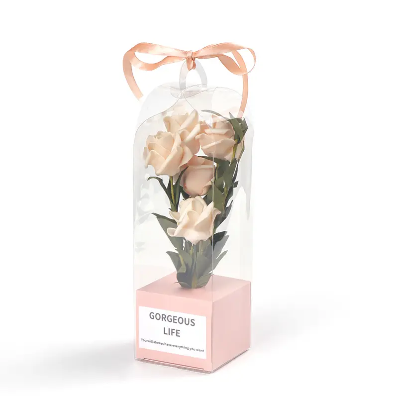 Wholesale Soap Rose Flower Bouquet Box Plastic Clear Flower Packing Boxes Valentine's Day Gift Box