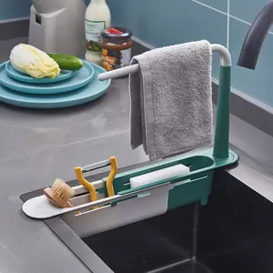 Portaspugna lavello da cucina espandibile portaoggetti per la pulizia del lavandino con portasciugamani