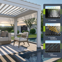 Pergola bioclimatique de luxe en aluminium thermolaqué avec porte coulissante en verre, toit réglable, étanche, pour jardin extérieur, sur mesure
