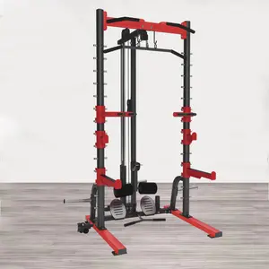 Weightlifting squat rack with weight stack gym half rack lat pulldown T bar row multi functional squat rack