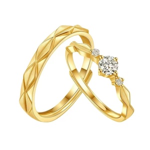 Juego de Anillos Ajustables Clásicos para Pareja, Anillos Abiertos de Latón Chapado en Rodio/<span class=keywords><strong>Oro</strong></span> con Diseño de Flor de Circonio para Enamorados - Product Image 1