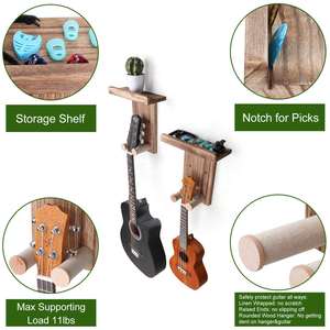 Support mural pour guitare en <span class=keywords><strong>bois</strong></span>, étagère, porte-médiator, crochet mural, guitares acoustiques, électriques, basses, ukulélé (fixation par vis, brun) - Product Image 3