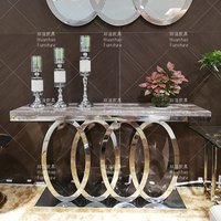 Gnome — console de luxe moderne, en argent et acier inoxydable, table supérieur en marbre, meuble de salon avec miroir, prix d'usine
