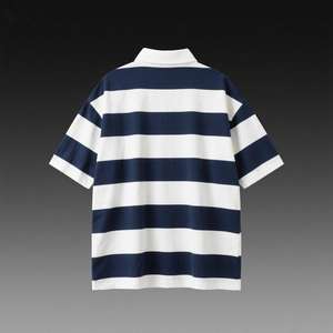 T-<span class=keywords><strong>shirt</strong></span> surdimensionné à revers de football rétro de <span class=keywords><strong>rugby</strong></span>, fabricant de t-shirts courts Boxy, polos boutonnés à rayures en coton lourd 100% - Product Image 2