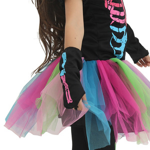 Kit de costumes d'Halloween pour filles et enfants, en polyester, motif arc-en-ciel, crâne, squelette, fantôme - Product Image 4