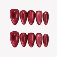 Offre Spéciale Halloween – Faux Ongles Amande de Luxe en Acrylique, Effet Peau Parfaite, French Manucure Rouge Vin, Paillettes Fines, Couleur Unie – Vente en Gros