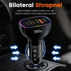 ที่ชาร์จในรถยนต์ USB 90W 3 พอร์ต ชาร์จเร็วแบบคู่ PD30W QC3.0 อะแดปเตอร์จ่ายไฟแบบเร็วพิเศษ ที่ชาร์จโทรศัพท์ในรถยนต์อเนกประสงค์ สำหรับ iPhone 17 16 Pro - Product Image 4