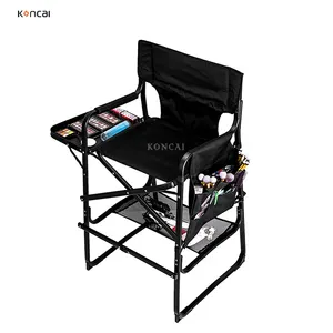 FAMA Fabrik Klappbarer tragbarer klassischer schwarzer Director Friseur Beauty Make-up Stuhl aus Aluminium mit Tablett und Aufbewahrung tasche