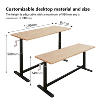 Estación de Trabajo de Altura Ajustable Manual con Manivela, Personalizable, con Superficie de Madera Maciza, Escritorio de Computadora Ajustable para Trabajar de Pie
