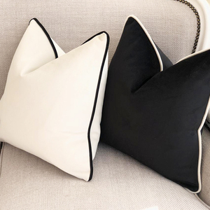 Amity Elegant Decorative <strong>Throw</strong> <strong>Pillow</strong> Covers <strong>Velvet</strong> Trimmed Tailored Edges White Black Cushion Cover - Product Image 4
