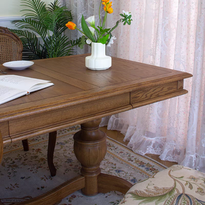 Tavolo da Pranzo e Sedie in Legno Massello Americano, Combinazione Retrò, Tavolo Quadrato Stile Francese per Soggiorno, Tavolo Lungo per Casa - Product Image 3