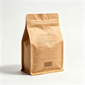 Sacs à café kraft personnalisés, fond plat, emballage autoportant, fermeture éclair refermable, valve pour le stockage des grains de café - Product Image 3