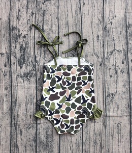S0744 Maillot de bain personnalisé pour petite fille active, imprimé camouflage vert, vente en gros, ensemble de maillots de bain sans manches pour enfants - Product Image 2