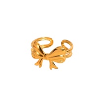 Women's Stainless Steel Gold Plated Bow Tie Ring Loose End Permanent Color Retention Minimalist Design Main Stone None Dongguan