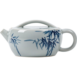 Guanlan Hand Painted Blue Bamboo Porcelain Teapot With Lid Round Shape For Kung Fu <b>Tea</b> <b>Set</b> - Product Image 5