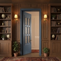 Porte intérieure classique en bois massif avec six panneaux en verre dépoli vert foncé pour chambre à coucher et gîte