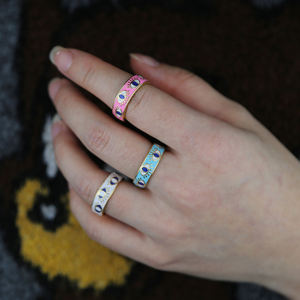 Cincin Enamel Mata Yunani Emas untuk Wanita, Cincin Cincin Buku Jari Mata Jahat, Perhiasan Enamel Warna-warni untuk Wanita - Product Image 6
