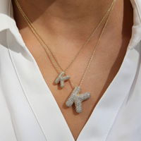Nouveauté Bijoux de mode en or, pendentifs lettres initiales en forme de ballon 3D en zircone et diamant, colliers alphabet à lettres bulles 3D