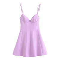Robe Bretelles Courte Sans Manches Slim Respirante en Tissu Naturel Uni avec Nœud Décoratif pour Femme – Collection Printemps-Été 2025