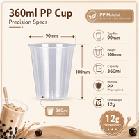 Gobelets en plastique PP transparents jetables de qualité alimentaire 12 oz, à paroi simple, pour smoothies, vente en gros, contenants cylindriques pour jus et yaourt