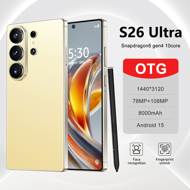 22GB+2TB S26 Ultra 7.7 Inch Deca Core 144Hz Dual SIM Smartphone 2026 New 108MP Camera Android 15 S-Pen Best Selling
