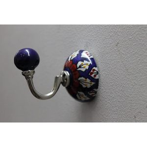 Floral Ceramic Wall Hook <b>Hanger</b> Beautifully Colored Bath Towel <b>Key</b> Red White Blue Leaf Design Wall Organizer - Product Image 5