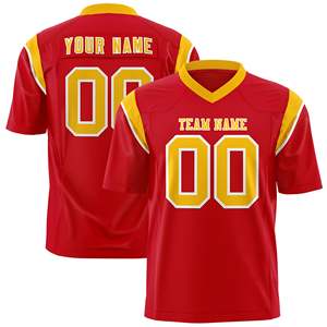 Custom Red Yellow Personalized Shoulder Cut Two-Tone Flag <b>Football</b> Jersey - Product Image 1