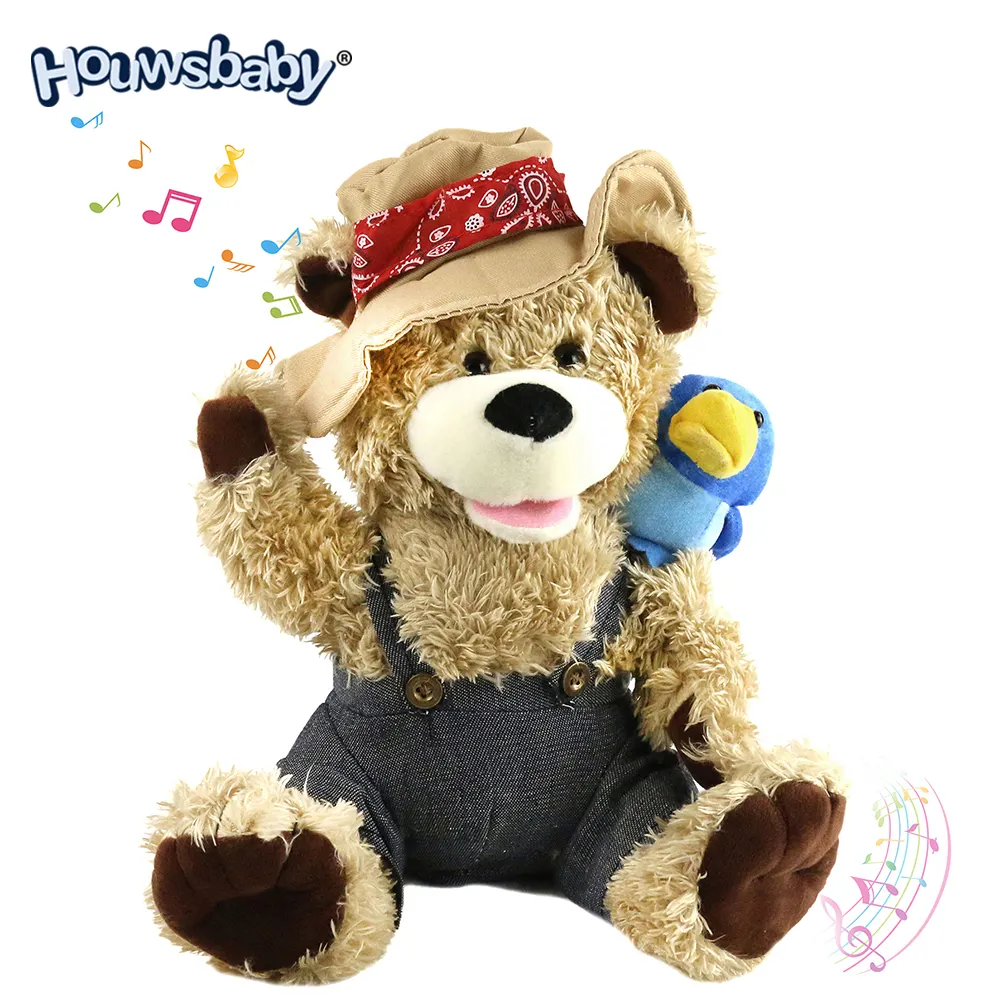 Hadiah Boneka Hewan Beruang Teddy Bernyanyi untuk Anak Laki-laki Perempuan Mainan <span class=keywords><strong>Koboi</strong></span> Interaktif Elektronik dengan Teman Mewah