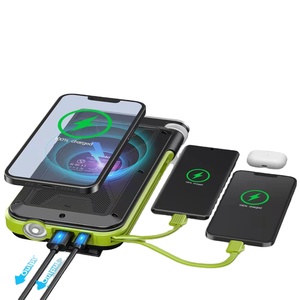 Batterie externe solaire 20000mAh, radio FM d'urgence, lampe torche LED, chargeur de téléphone sans fil, câbles intégrés IOS USB-C, support métallique - Product Image 3