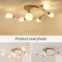 Plafonnier LED moderne en fer et verre, lumière blanc chaud 3500K, commande par interrupteur, garantie 3 ans, montage en surface pour éclairage de salon