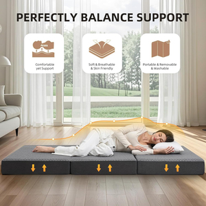 Matelas en mousse à mémoire de forme pliable à trois volets - Housse amovible écologique - Tissu lavable - Fond antidérapant - Pour les voyages, le camping et la maison - Product Image 5