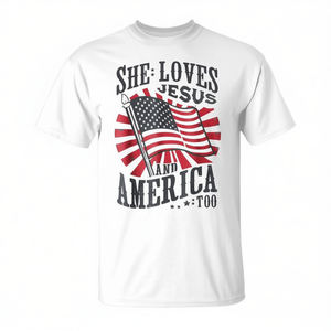 Ella ama a Jesús y también a Estados Unidos, camiseta con la bandera de Estados Unidos del 4 de julio - Product Image 2