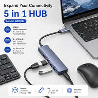 Hub USB C 5 en 1 de Aluminio al por Mayor, Chip GL3510, 5Gbps, 4 Puertos USB 3.0, Adaptador de Tipo C a USB A con Alimentación CC