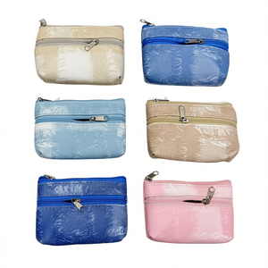 Monedero de imitación de mezclilla con doble cremallera y cremallera de PU, 13x7.5cm, color brillante, tabla de colores F3623 - Product Image 1