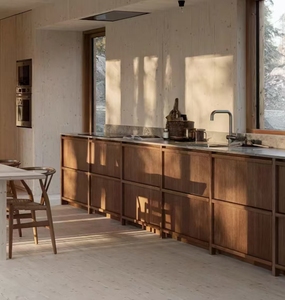 Vente directe d'usine, armoires de cuisine modulaires RTA au design moderne, finition <span class=keywords><strong>placage</strong></span> écologique, avec portes vitrées à glissières. - Product Image 3