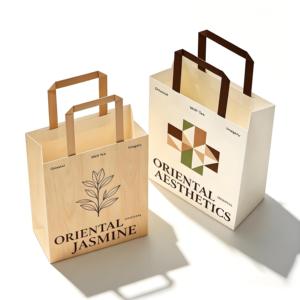 Premium Eco-Friendly Wood Grain Paper <b>Packaging</b> Bag Thickened Structure Water Resistant <b>Biodegradable</b> Reinforced Matte Finish - Product Image 1