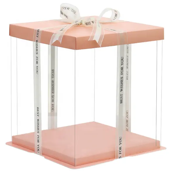مصنع الوردي الأزرق الأبيض مخصص تصميم البلاستيك الشفاف PVC واضح روز زهرة تتفتح كعكة هدية حزمة مربع