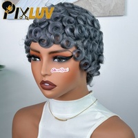 Perruques en cheveux humains coupe pixie en gros, pré-épilées, en cheveux vietnamiens bruts, couleur gris, sans colle, bouclées, pour femmes noires