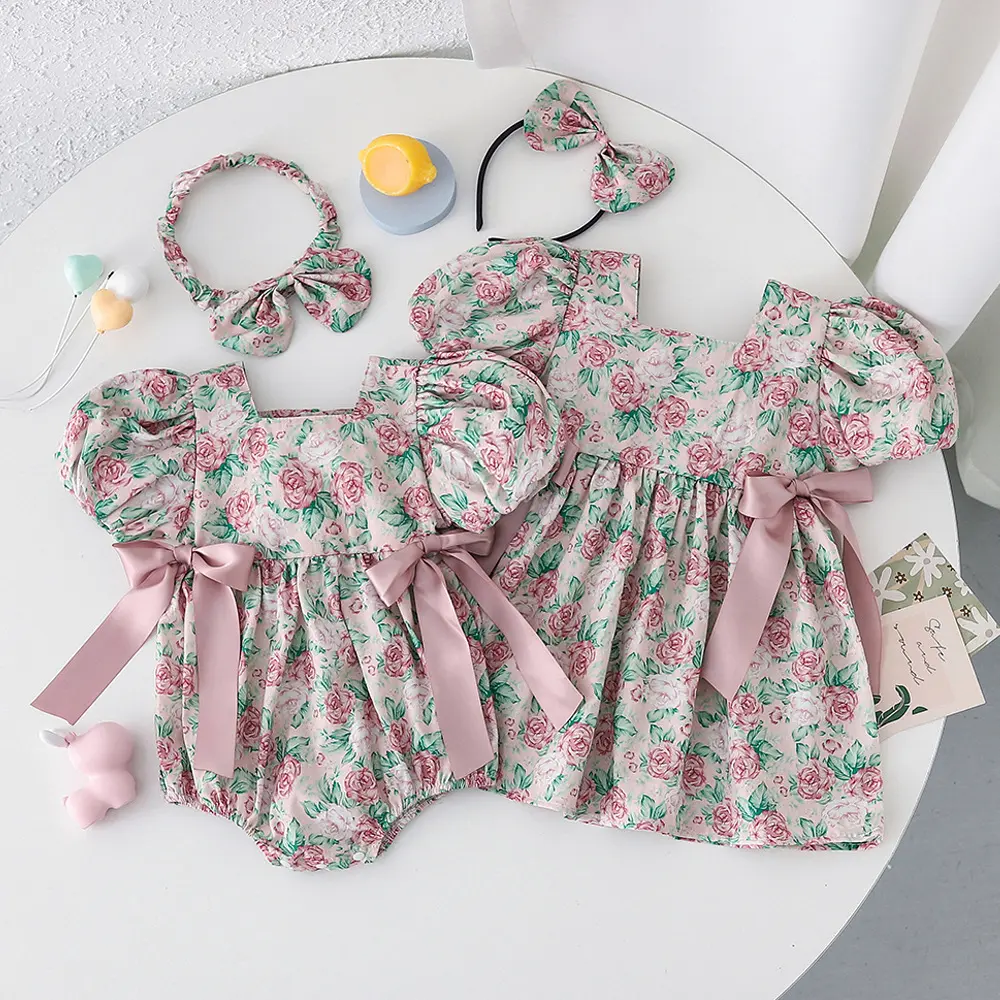 Robe de pet portefeuille pour bébé fille vêtements d'été pour bébé robe de combinaison une pièce à manches courtes jupe en coton pour fille