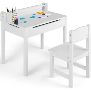 Kids Table and Chair Set with Paper Roll Wooden Lift-top Desk for Toddler Craft Art Drawing Reading Writing Activity Table Set