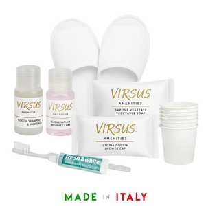 Kit de Amenidades Virsus con Champú, Jabón para Cuidado Íntimo, Gorro de Ducha, Pasta de Dientes y Vasos para Uso en Baños de Hotel - Product Image 3