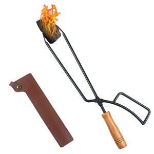 Outdoor Camping <b>Fire</b> Tongs With Wooden Handle And Leather Carry Case For Campfire Use - Product Image 1